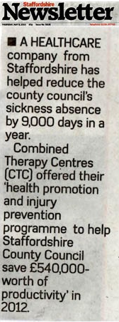 CTC Physio Staffordshire Newsletter PR Coverage